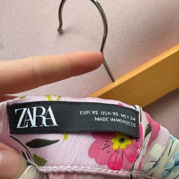 Zara Floral Satin Effect Asymmetric Midi Skirt Size XS - Picture 9 of 10